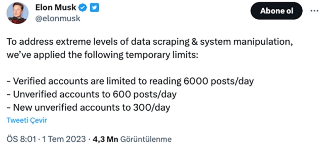 Elon Musk'ın Twitter'da Paylaşım Limiti Kararına Tepki