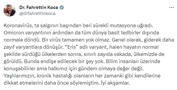 Fahrettin Koca, Eris Varyantı İçin "Endişe Edilecek Bir Durum Yok" Dedi!