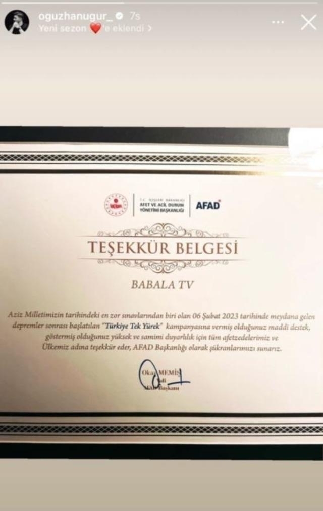 Oğuzhan Uğur'dan Afad Tarafından Verilen Teşekkür Belgesi İçin Açıklama!