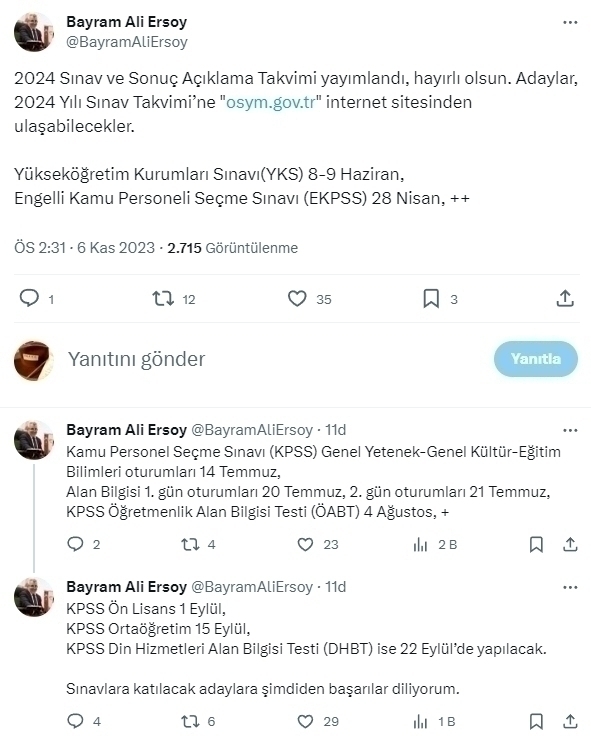 2024 Yks, Ekpss, Kpss Ve Diğer Sınav Tarihlerini Açıkladı