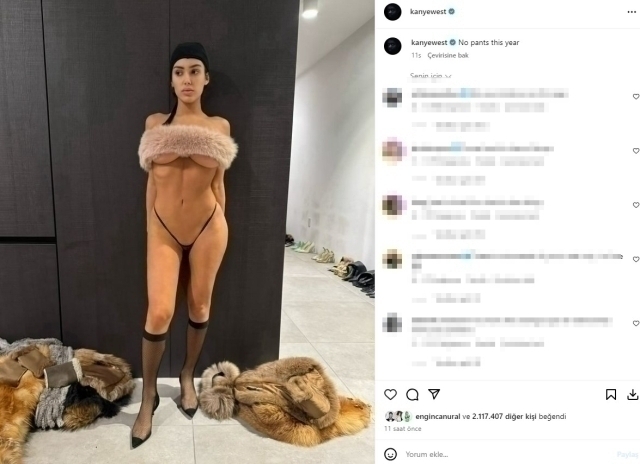 Kanye West Eşi Bianca Censori'nin Yarı Çıplak Pozlarını Paylaştı!