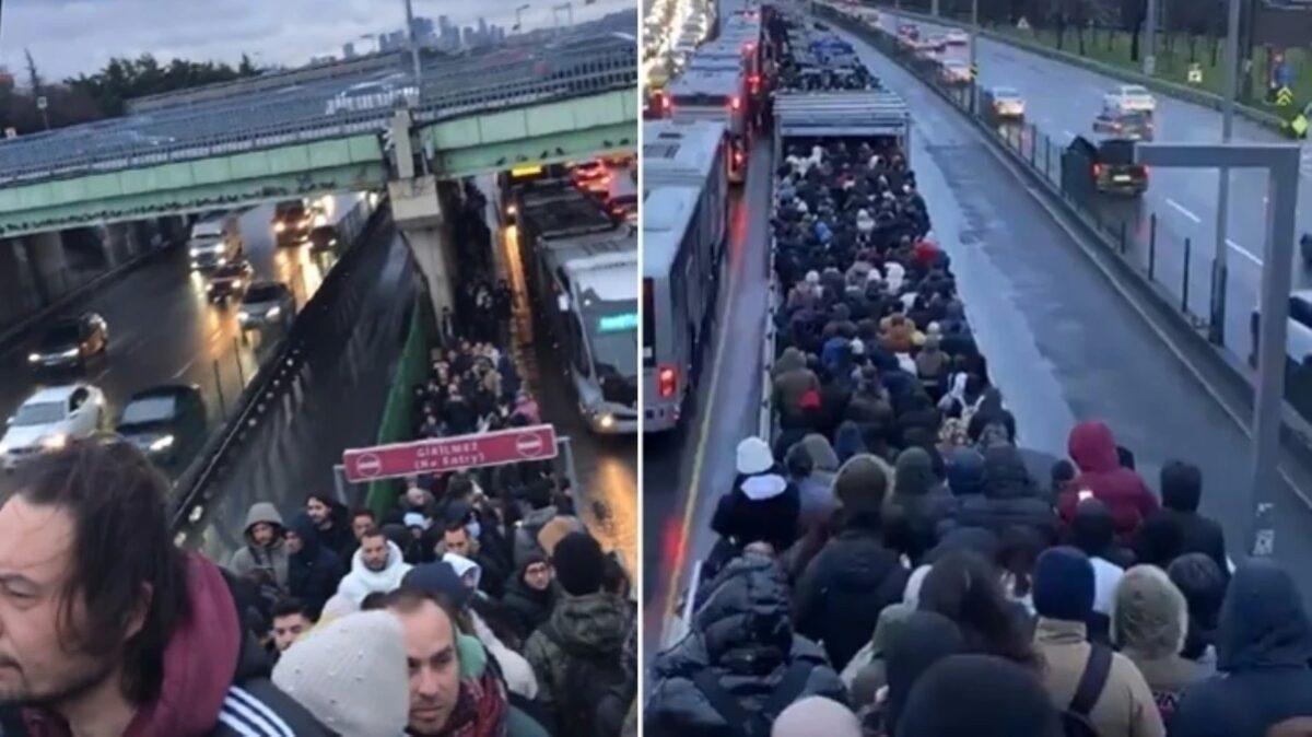 İstanbul Altunizade metrobüs durağında yaşanan arızalar nedeniyle büyük bir...