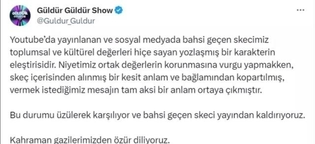 Rtük, Güldür Güldür Show'un Gazilere Dil Uzattığı Skeci İncelemeye Aldı