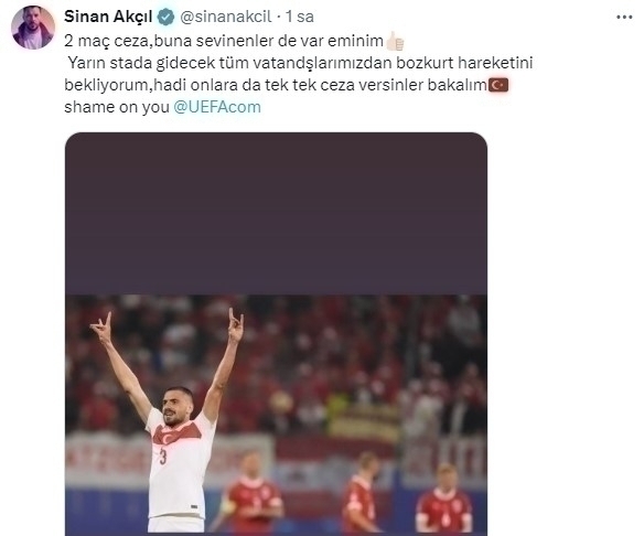 Sinan Akçıl'dan Uefa'ya Tepki: Yarın Stada Gidenler, Bozkurt Hareketi Yapsın