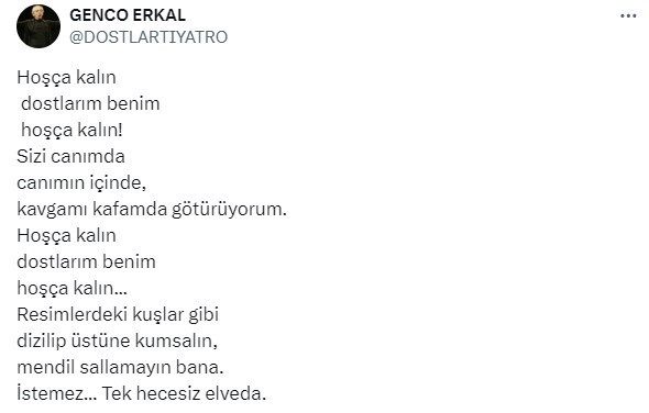 Genco Erkal, 86 yaşında hayatını kaybettiği gün sosyal medyada veda şiiri paylaştı!