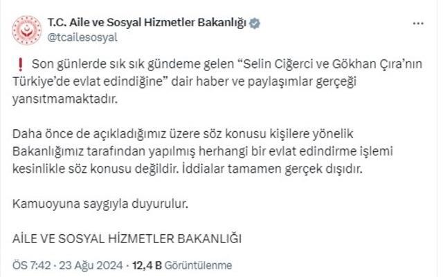 Selin Ciğerci ve Gökhan Çıra'nın Bebeği İçin Aile ve Sosyal Hizmetler Bakanlığı'ndan Açıklama