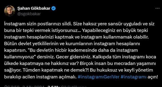 Şahan Gökbakar'dan Instagram erişim engeline tepki: Haksız sansüre karşı durulmalı