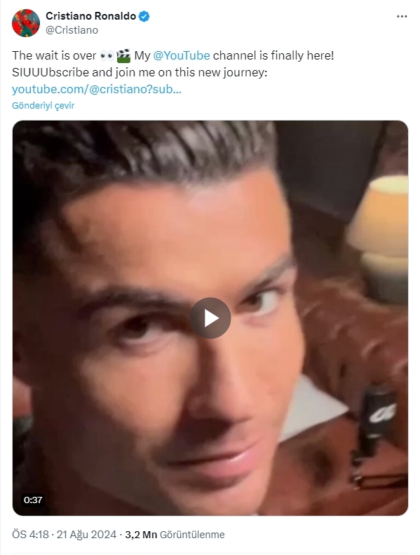 Cristiano Ronaldo'nun YouTube Kanalı "UR Cristiano" Bir Milyon Abone Hedefini Geçti!