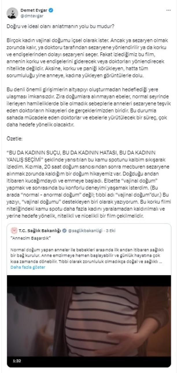 Sağlık Bakanlığı'nın Normal Doğum Vurgusu Tepki Topladı, Demet Evgar Eleştirdi!