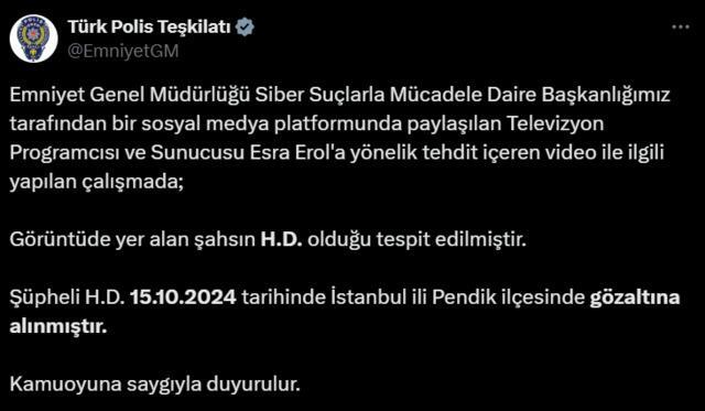 Esra Erol’u Tehdit Eden Sahte Mehdi Müridi Gözaltına Alındı! Emniyetten Açıklama Geldi