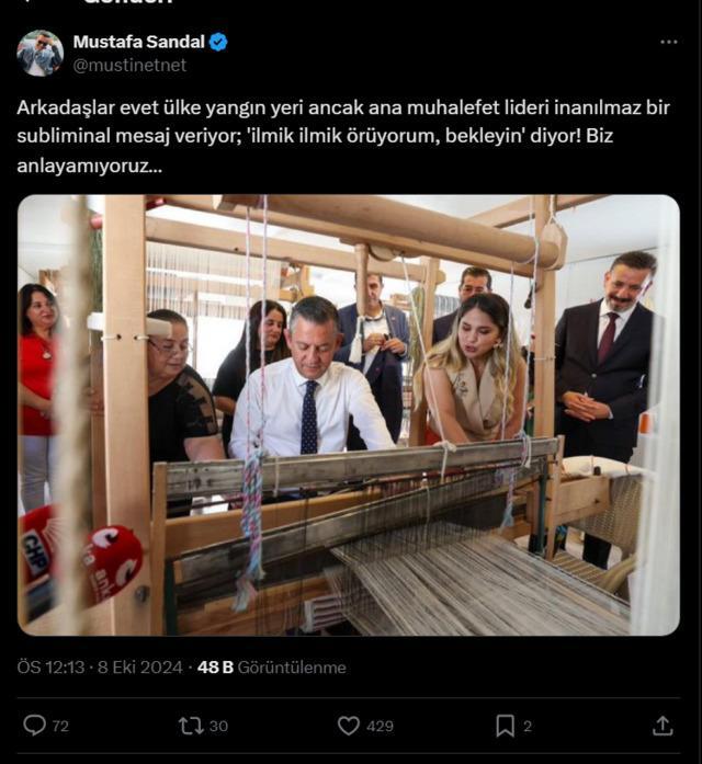 Mustafa Sandal, Özgür Özel'in kadın dokumacılarla buluşmasını eleştirdi!