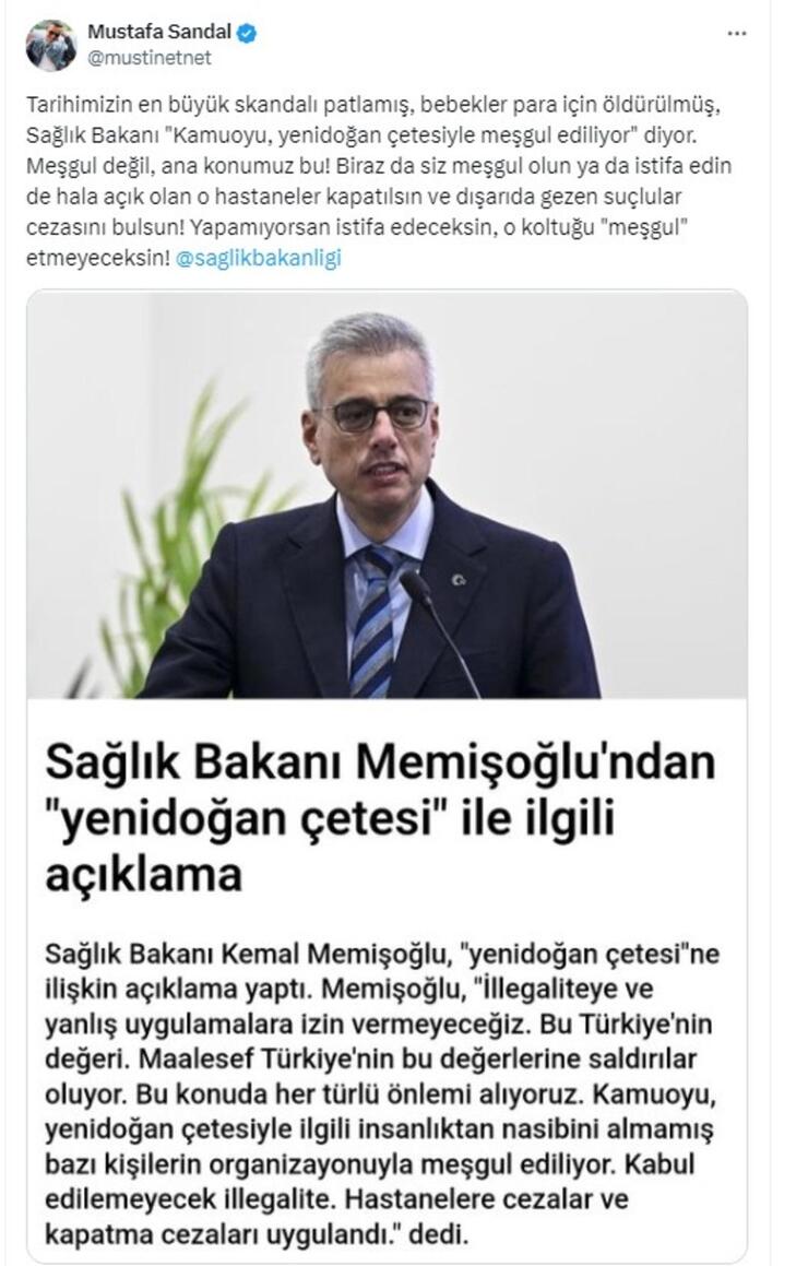 Mustafa Sandal Yenidoğan Çetesi Skandalında Sağlık Bakanı Memişoğlu'na Sert Tepkiler Gösterdi!