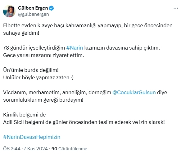 Gülben Ergen: Narin Güran davasında sorumluluk duygusuyla bulunuyorum, tanınmışlığım gölgede kaldı