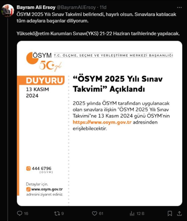 2025 Yılı YKS ve KPSS Sınav Tarihleri Açıklandı, ÖSYM Takvimini Yayınladı!