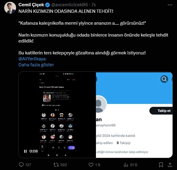 "Narin İçin Adalet" Kampanyasına Keleş İle Silahlı Tehdit!