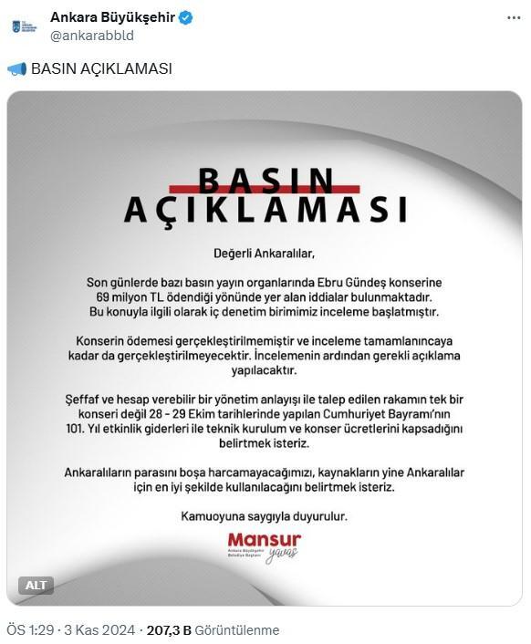 Ankara'da Ebru Gündeş Konseri Üzerine Tartışmalar Yayıldı, Mansur Yavaş'tan Açıklama Geldi