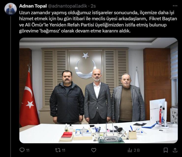 Yeniden Refah Partisi'nde Bir İstifa Daha: Ladik Belediye Başkanı Adnan Topal Partiden Ayrıldı