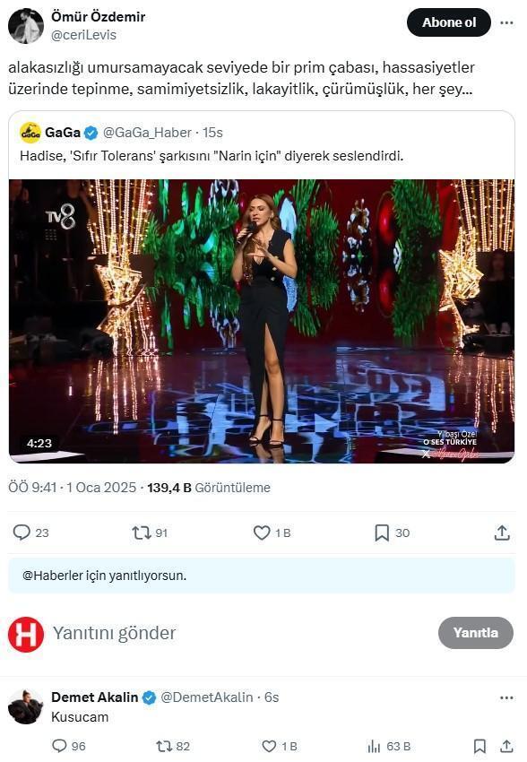 Demet Akalın, Hadise’ye “Narin” sözleriyle sert tepki gösterdi