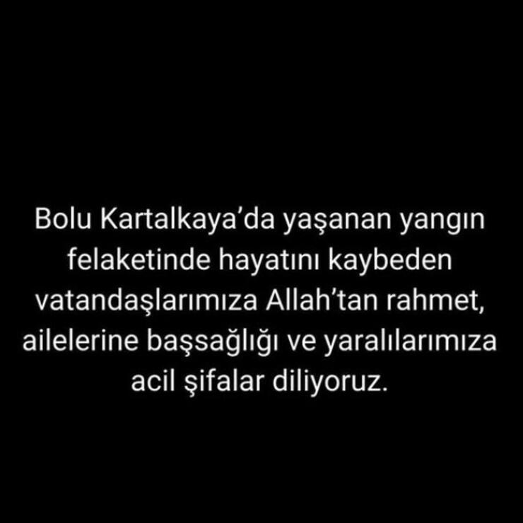 Kartalkaya'daki yangın faciasında ölü sayısı 76'ya yükseldi, ünlüler taziye mesajlarıyla destek verdi.