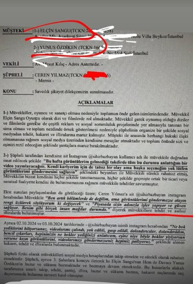 Elçin Sangu ve Yunus Özdiken tehdit iddialarıyla gündemde, Ceren Yılmaz'dan savcılığa dilekçe!