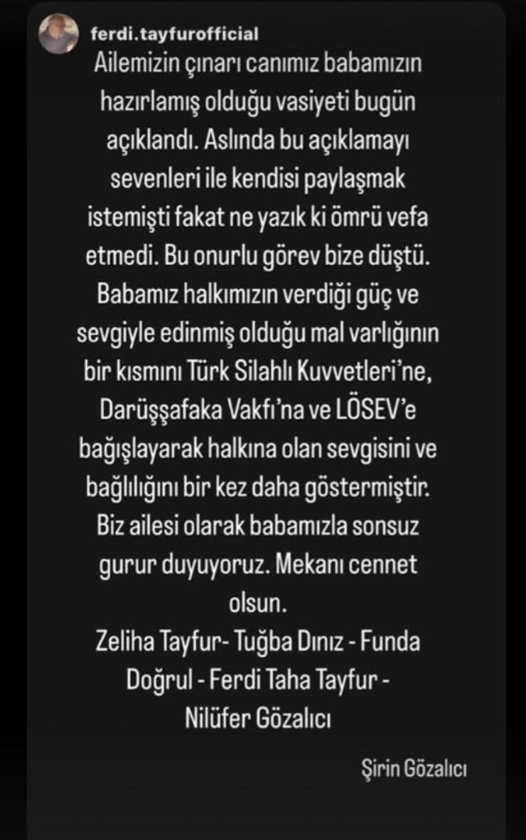 Ferdi Tayfur'un Vasiyeti: Mal Varlığının Bir Kısmı TSK ve Vakıflara Bağışlandı!