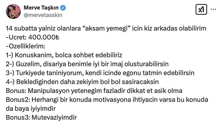 Merve Taşkın'dan 400 Bin TL'lik 14 Şubat teklifi! Kız arkadaş olacak...