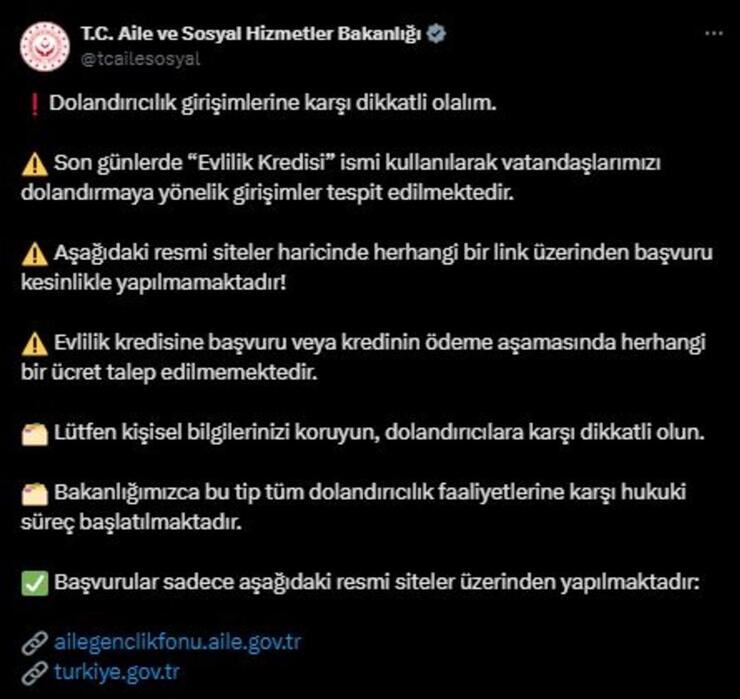 Bakanlıktan 'Evlilik Kredisi' Uyarısı: Ücret Talep Edilmiyor!